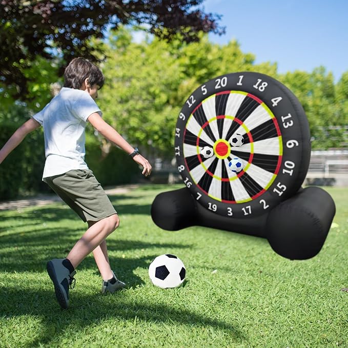 Giant Inflatable Soccer Dart Board, 10ft Inflatable Soccer Kick Darts Games with Blower & 8 Sticky Soccer Balls, Outdoor Inflatable Soccer Target Dart Board Yard Game