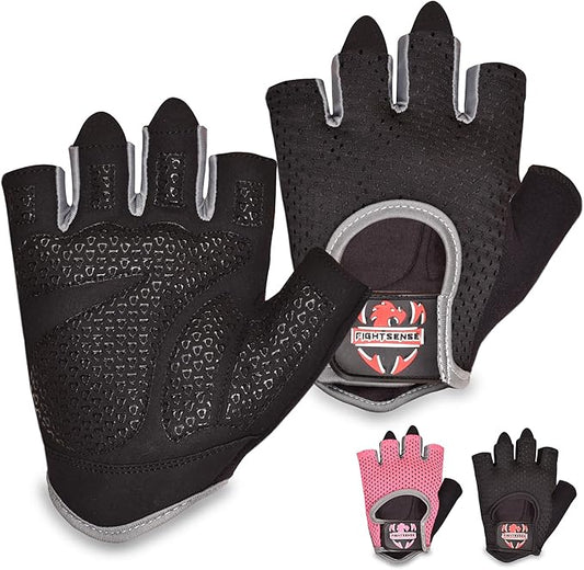 FIGHTSENSE Workout Gloves for Men Women, Weight Lifting Gloves with Non-Slip Silicon Padded Palm, Breathable, Lightweight Exercise Gym Gloves for Weightlifting Powerlifting Cycling Rowing