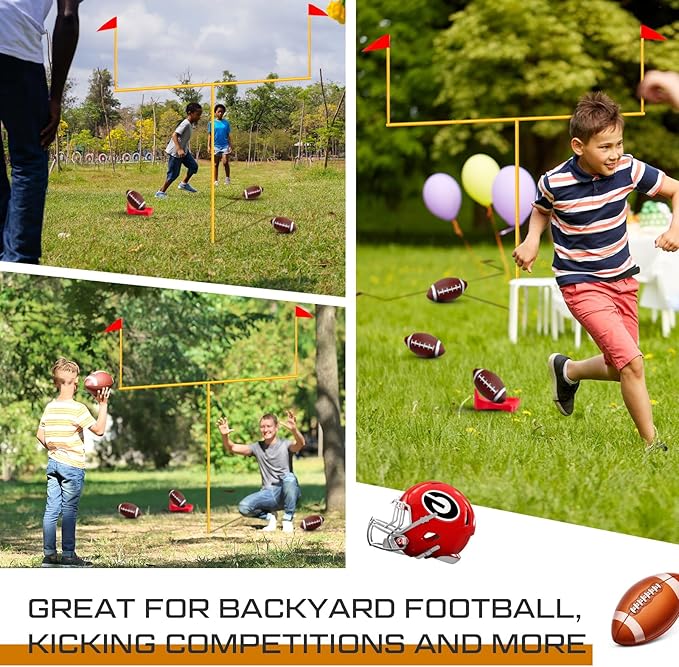 Jenaai 2 Pcs Field Goal Post Set With 4 Inflatable Footballs, 2 Kicking Tee, Pump - Kids Easy Assembly Sport Accessories 8 x 6 ft Adjustable Goal Post for Youth Backyard Game