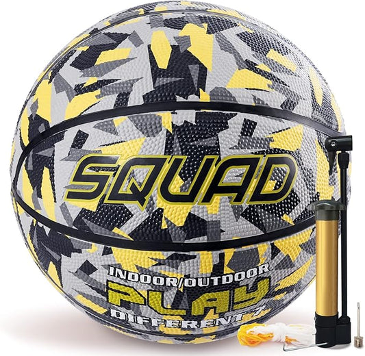 SQUAD Colored Camo Outdoor Basketball - High-Performance Rubber Basketball, Official Regulation Size 7 (29.5''), Includes Pump and Mesh Bag
