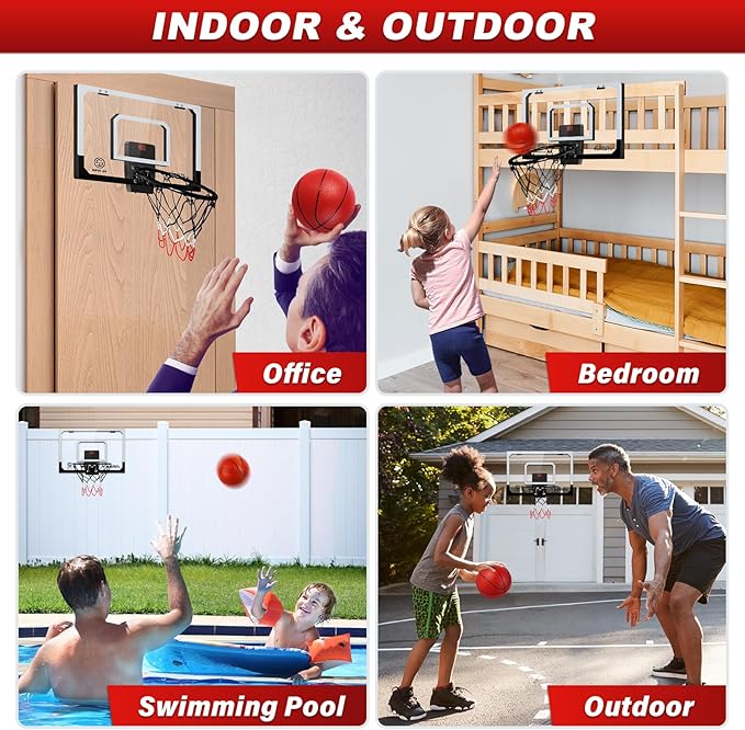 Pro Room Basketball Hoop Over The Door - Wall Mounted Basketball Hoop Set with Complete Accessories - Indoor Basketball Hoop for Kids & Adults