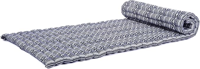 Leewadee - Foldable Floor Mattress - Japanese Roll Up Futon -Trifold Tatami Mat- Guest Floor Bed - Camping Mattress - Thai Massage Mat, Kapok Filled, 75 x 28 inches, Blue White