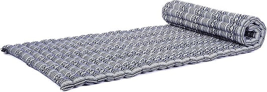 Leewadee - Foldable Floor Mattress - Japanese Roll Up Futon -Trifold Tatami Mat- Guest Floor Bed - Camping Mattress - Thai Massage Mat, Kapok Filled, 75 x 28 inches, Blue White
