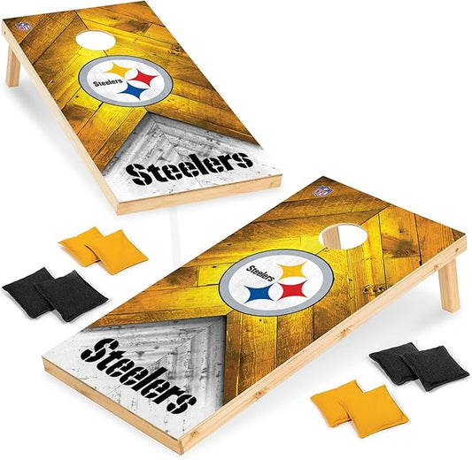 Wild Sports NFL Football 2' x 4' Regulation Size Solid Wood Cornhole Set with Direct Print HD Team Graphics Great Gift for Any Football Fan! Bean Bag Toss Family Outdoor Game