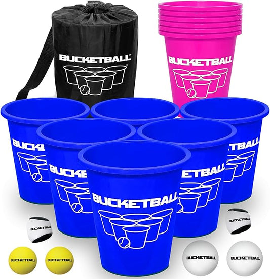 BucketBall | Team Color Edition | Combo Pack (Navy Blue/Pink): Original Yard Pong Game: Best Camping, Beach, Lawn, Outdoor, Family, Adult, Tailgate, Jumbo, Giant Game