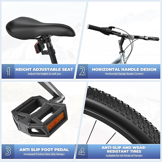 26 inch Mountain Bike with Lightweight Cycling Bicycles, Dual Disc/V Brake,Metal Frame Bicycle for Men and Women, Adult