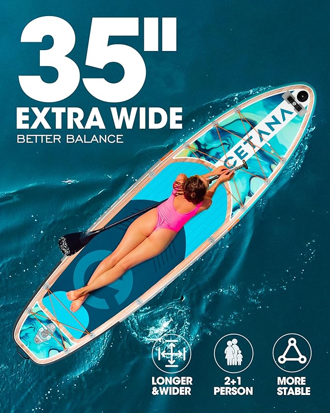 CETANA 11'6×35" Extra Wide Stand Up Paddle Board for Adults & Youth, 400lb Capacity Inflatable Paddle Board, Sup for 2+1 Person with Removable US Fin, 100L Backpack, Floating Paddle, Safety Leash