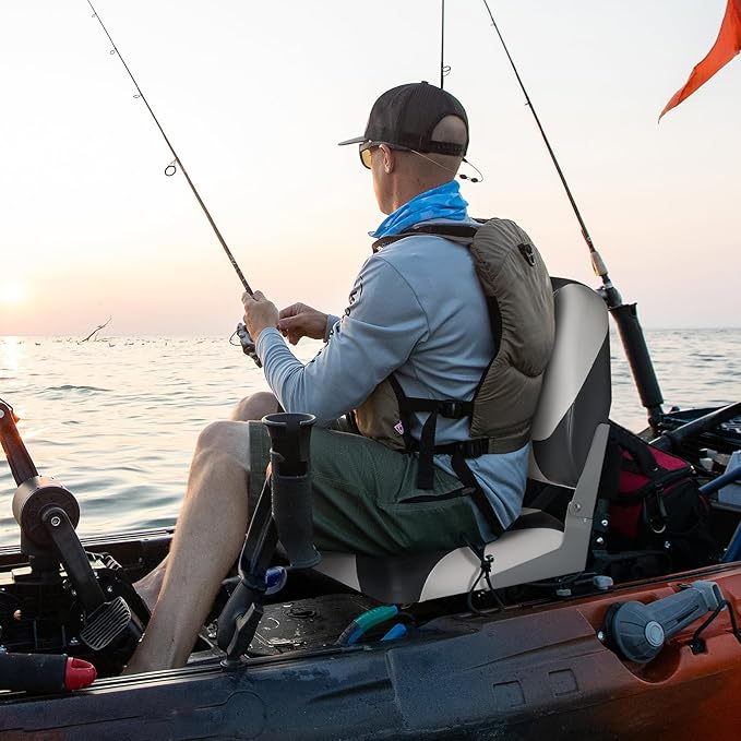 PEXMOR Boat Seats Low/High Back, Folding Boat Seat Included, Fold-Down Fishing Boat Seats Waterproof Captain Boat Seat w/Aluminum Hinges & Thick Soft Cushion, 2 Packs (Low Back-Grey & White)