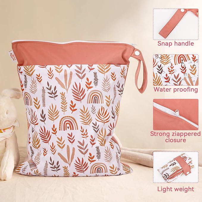 Wet Bag,Wet Dry Bag,Wet Bag for Swimsuit,With Two Zipper Wet dry Pouch,Waterproof Reusable Rainbow Multicolored Leaf