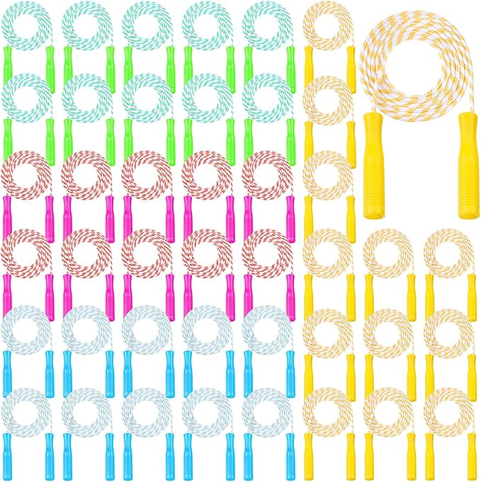 Aoriher 80 Pcs Jump Rope Bulk Kids 7.22 ft Adjustable Stripe Skipping Rope Outdoor Exercise Fitness Equipment for Back to School Class Playground Activities Set, 4 Colors