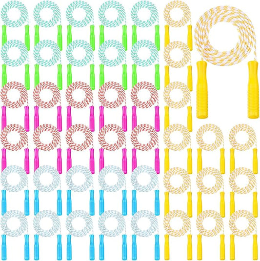 Aoriher 80 Pcs Jump Rope Bulk Kids 7.22 ft Adjustable Stripe Skipping Rope Outdoor Exercise Fitness Equipment for Back to School Class Playground Activities Set, 4 Colors