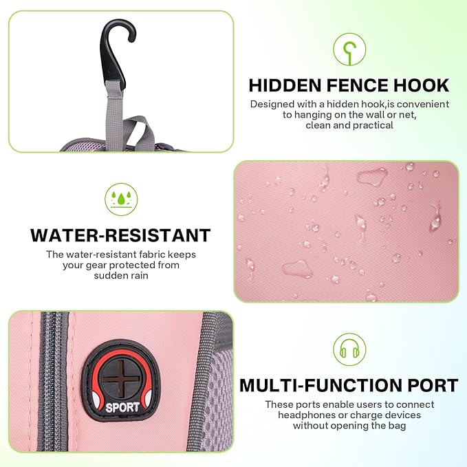 Tennis Bags for Women, Waterproof Tennis Sling Crossbody Shoulder Backpack Holds 2 Rackets, Tennis Racket Bag for Pickleball Badminton