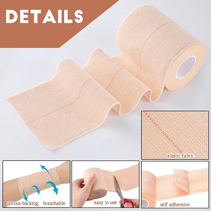 Tondiamo 8 Rolls Elastic Adhesive Bandage Tape Medical Bandage Wrap Athletic Sports Tape Flexible Stretch Skin Bandages Strips for Ankle, Knee, Wrist Sprains Animal Pets(4 Inch X 5 Yard)