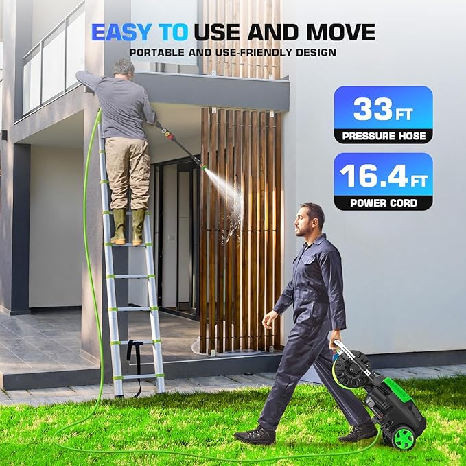 4800 PSI Pressure Cleaner- 4.0 GPM High Power Cleaner with 33FT Hose Reel, 4 Spray Tips and Soap Bottle for Car Washing, Fence Cleaning, Patio Maintenance（Upgraded）(Light Green)