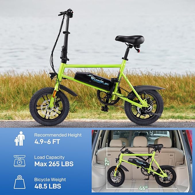 Winado Electric Bike for Adults, 14" Folding Electric Bicycle 450W Motor with Dual Disc Brakes, Max Range 25Miles(Pedal-Assist) & Speed 15.5MPH, Foldable Commuter City Ebike for Adults/Teens