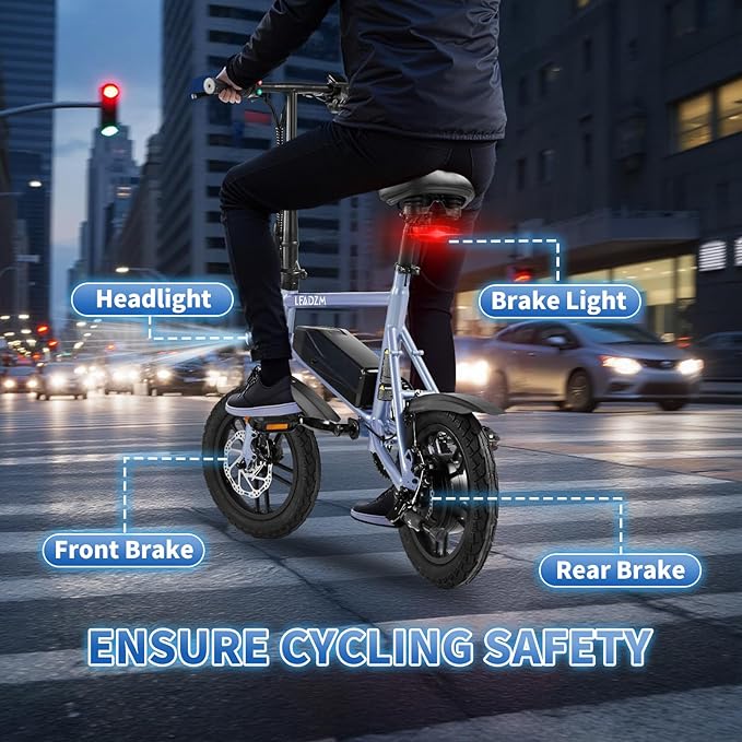 Winado Electric Bike for Adults, 14" Folding Electric Bicycle 450W Motor with Dual Disc Brakes, Max Range 25Miles(Pedal-Assist) & Speed 15.5MPH, Foldable Commuter City Ebike for Adults/Teens