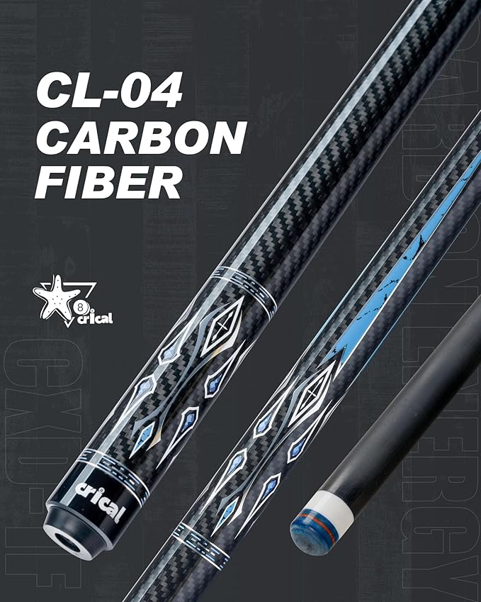 CRICAL Carbon Fiber Pool Cue Stick 58" Billiard Cue Sticks Professional Low Deflection Pool Sticks with 3/8 * 8 Pin Joint and 12.5mm Tip