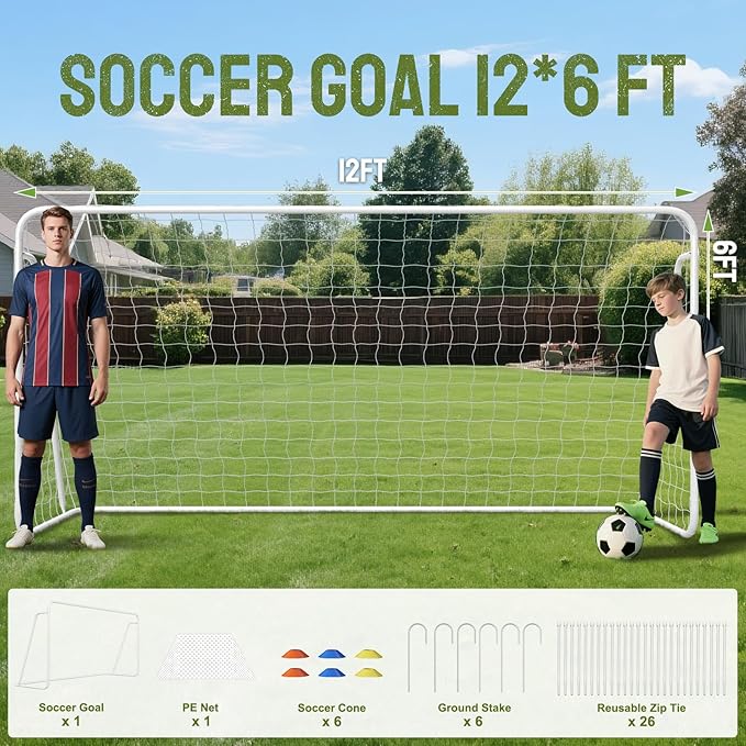 Docred 6x4/8x6/10x6.5/12x6/16x7ft Soccer Goals, Foldable Steel Soccer Goal for Backyard, Weatherproof Metal Soccer Goal for Teens/Adults Practice Training