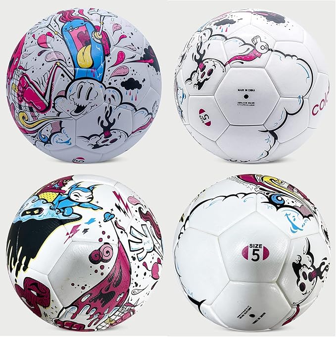 SHOKE Soccer Ball Size 5 Graffiti Cartoon Surface 32 Panels Slip Resistant Recreation Practice Soccer Ball, Outdoor & Indoor Cartoon Soccer Balls for Youth Girl and Adult