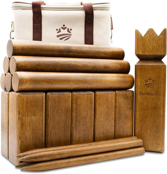 Kubb Yard Game Set, Garden Rubber Wood Outdoor Tossing Game with Canvas Carry Bag, Giant Viking Outdoor Chess Game for Kids, Adults & Backyard Lawn