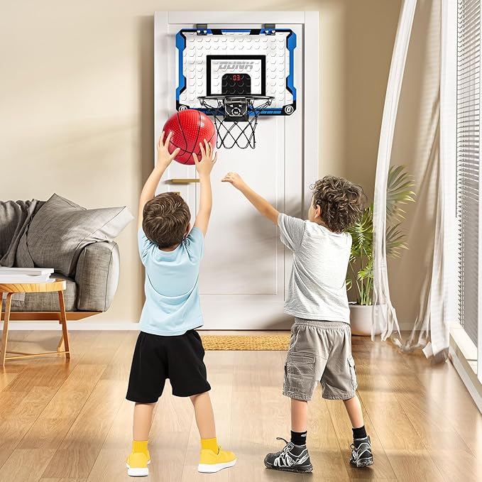 Indoor Basketball Hoop for Kids, Over The Door Mini Basketball Hoops, Mini Hoop with Scoreboard & 4 Balls, Kids Basketball Hoop Sport Toys Gifts for 5 6 7 8 9 10 11 12+ Year Old Boys