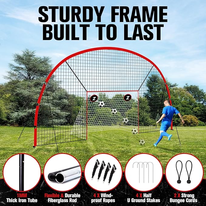 3-in-1 Soccer Goal with Backstop Net & Rebounder, 21x10ft Soccer Rebounder Net with 2 Targets, 36-Strand PE Net, Soccer Equipment for Training Shoot Pass Ball Control, Backyard Game