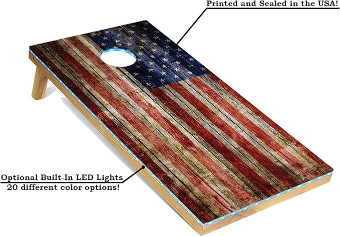 Tailgating Pros Cornhole Board Set w/Bean Bags and Carrying Case - 4'x2' Corn Hole Toss - Tournament and Lightweight Options - Optional LED Lights