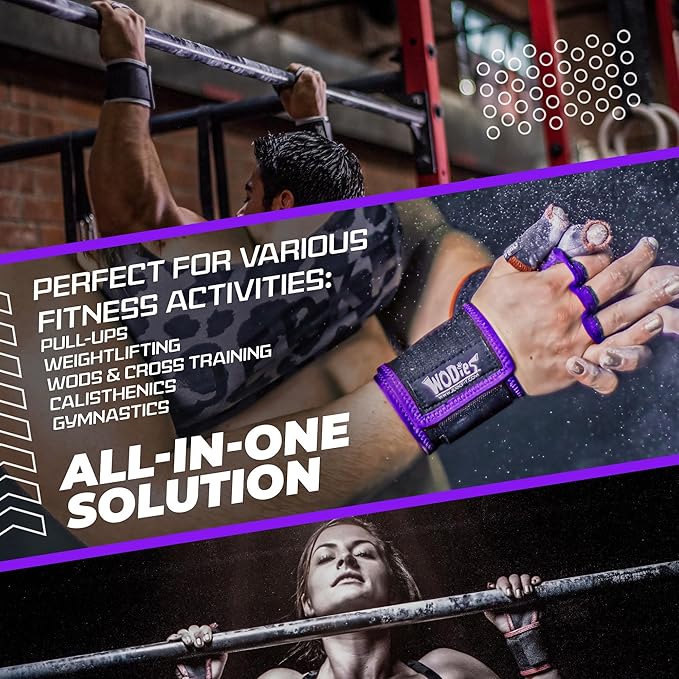 JerkFit WODies Gymnastics & Weightlifting Grips with Wrist Wraps – 3 Hole Versatile Gym Gloves for Pull Ups, Gym Training & Cross Training – Hand Grips Palm Protector for Men & Women