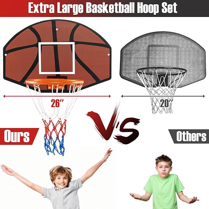 GYMAX Mini Basketball Hoop, Portable Wall Mounted Basketball Hoop with Shatterproof Backboard & All Weather Net, Mounting Hardware Included, Indoor Outdoor Basketball Goal for Kids, Teenagers, Adults