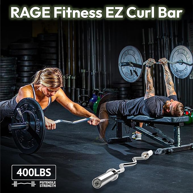 EZ Curl Bar – 47 Inch, 2 inch | 17lbs Alloy Steel with Chrome Finish & Nylon Bushings EZ Bar with 400lbs Max Capacity – Home Gym Curling Bars for Weightlifting & Other Upper & Lower Body Movements
