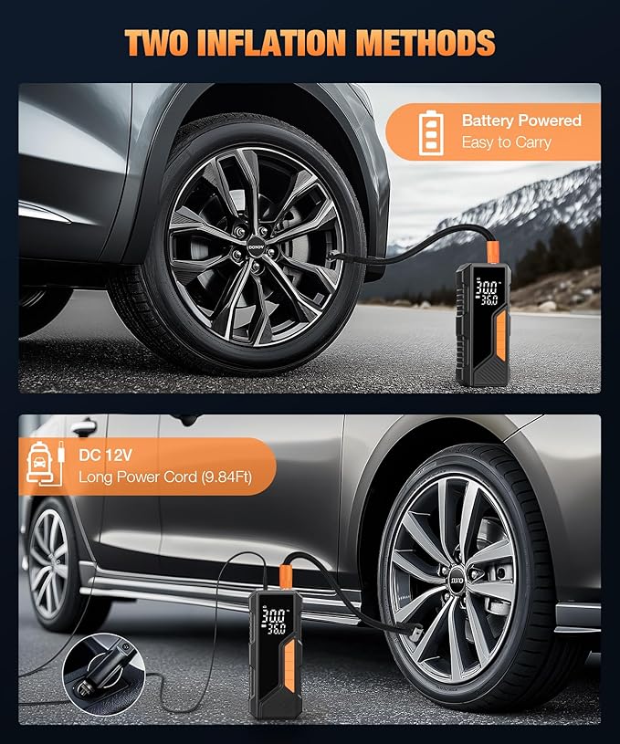 Tire Inflator Portable Air Compressor, 150PSI Portable Air Pump for Car Tires, Faster Air inflator Tire Pump with Digital Pressure Gauge LED Light for Car, Motorcycle, Bicycle, Balls