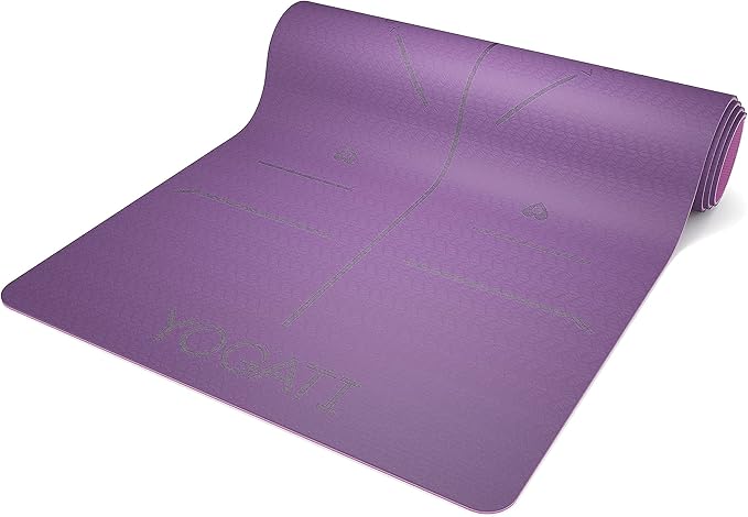 YOGATI® Non Slip Yoga Mat with Alignment Lines. Home Workout Mat for Women, Men and Kids. Thick Yoga Mats with Strap for Pilates and Fitness.