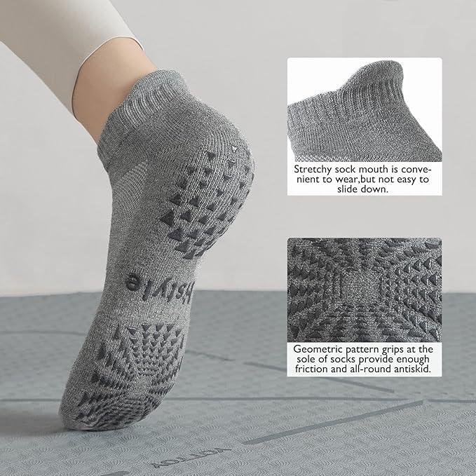 Hstyle 6 Pairs of Yoga Socks with Grips for Women and Men,Ideal for Ballet,Barefoot Workout,Pilates Grip Socks Non Slip Socks