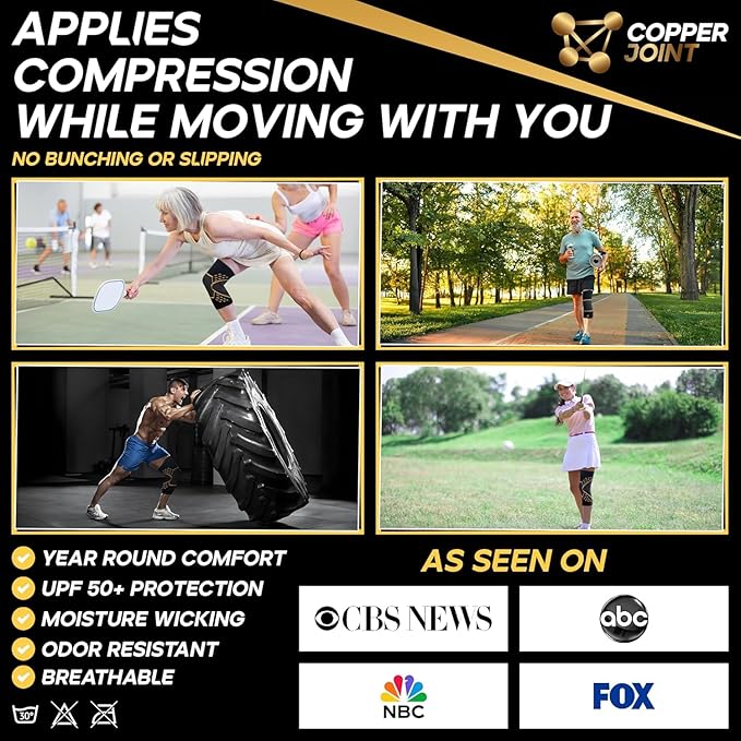 CopperJoint Pull On Knee Brace Women & Men Workout - Copper Infused Knee Sleeves for Men, Elastic Compression Knees Support Braces for Fitness, Volleyball, Basketball, Running, Sports