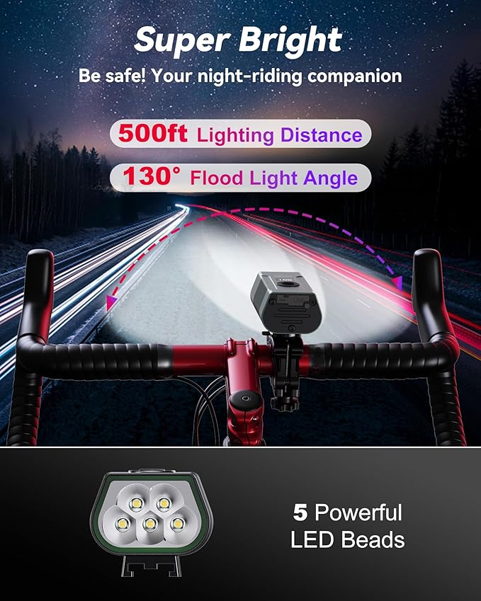 LED Bike Lights for Night Riding, USB Rechargeable Bicycle Headlight, 2025 New Aluminum Alloy Waterproof Bicycle Lights, 6+4 Modes for Adult Kids Road Cycling