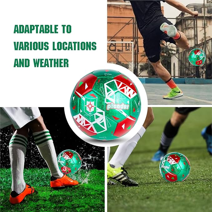 Size 4 Soccer Balls, Laser Leather Soccer Ball for Sport Training & Match Play - Vibrant Soccer Balls Gift Set with Pump for Kids and Youth