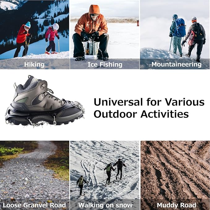 Azarxis Walk Traction Ice Snow Cleat Treads Grips Grippers Crampons Creepers with 19 Spikes for Shoes Boots Men Women Walking Climbing Hiking Fishing Heavy Duty Anti Slip Stainless Steel