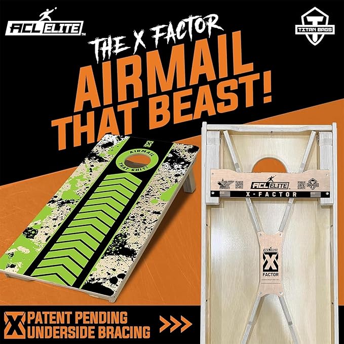 Titan Bags X Factor Cornhole Boards - ACL Elite Approved Cornhole Board Set w/Patent Pending X Underside Bracing for Maximum Durability - Regulation Size for Professional & Outdoor Sports Game