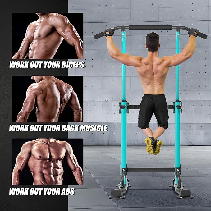 soges Power Tower Pull Up Bar Station, Free Standing Pull Up Rack Dip Station for Home Gym, Height Adjustable Home Strength Training Fitness Workout Equipment