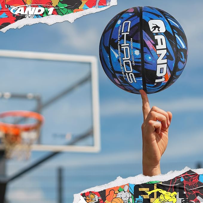 AND1 Chaos Basketball: Official Regulation Size 7 (29.5 inches) Rubber - Deep Channel Construction Streetball, Made for Indoor Outdoor Basketball Games