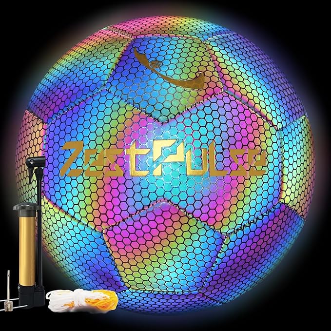 Holographic Reflective Soccer Ball Size 3, 4 & 5 for Kids & Adults, High Visibility for Night Games and Training, Ideal Gift for Boys Girls 8-12