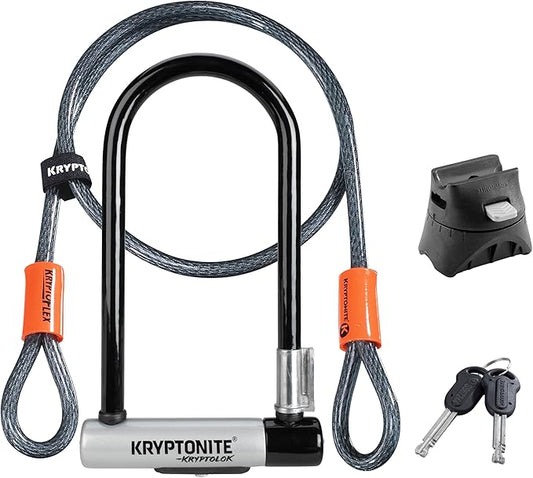 Kryptonite Kryptolok Standard Bike U-Lock with Cable, Heavy Duty Anti-Theft Bicycle U Lock, 12.7mm Shackle and 10mm x 4ft Length Security Cable with Mounting Bracket and Keys