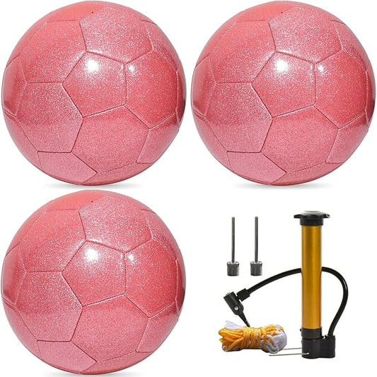 Glitter Soccer Ball Set with Pump – Size 3 4 5 Pink Gold Purple Training Balls for Youth, Teens, and Adults – Soft Practice Ball for Beginners