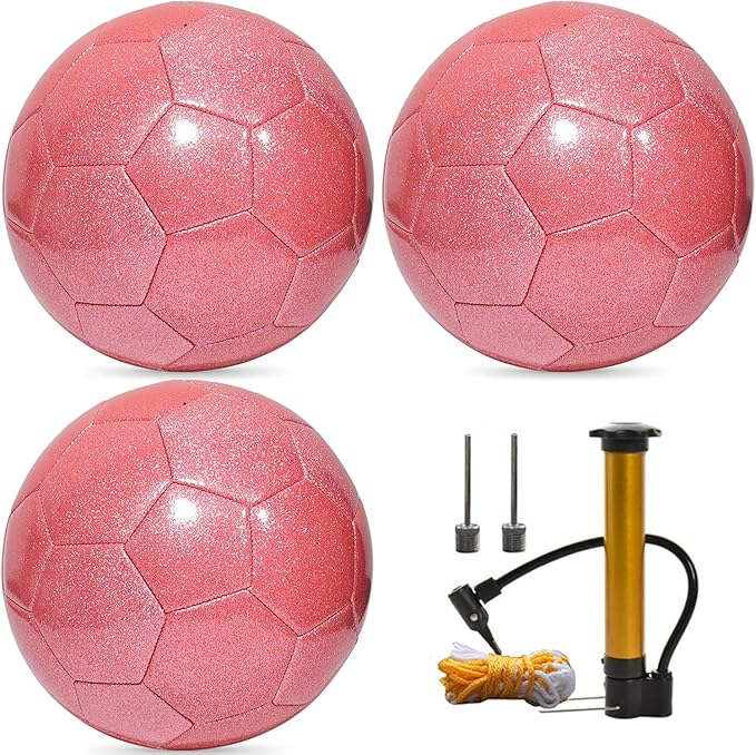Glitter Soccer Ball Set with Pump – Size 3 4 5 Pink Gold Purple Training Balls for Youth, Teens, and Adults – Soft Practice Ball for Beginners
