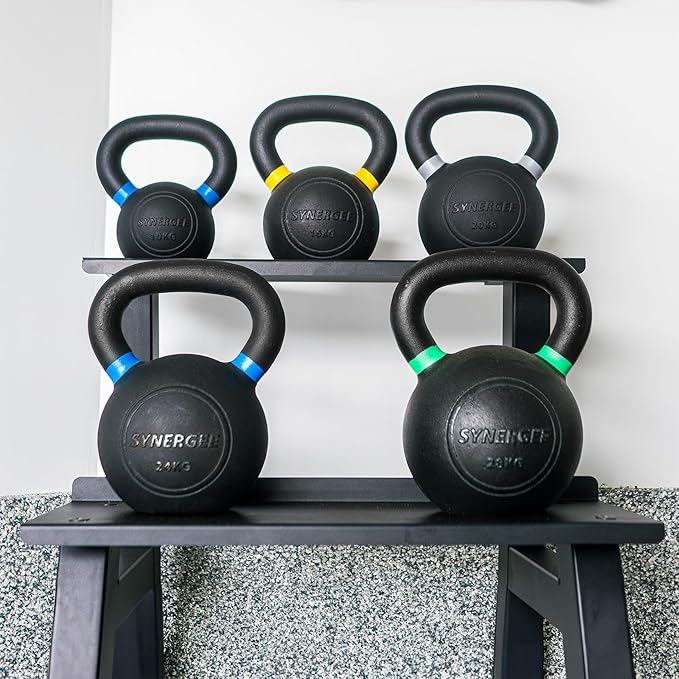 Synergee Kettlebell Storage Rack - Gym Storage Rack for Fitness Equipment Organization. 2-Tier Shelf for Holding Synergee Kettlebells.