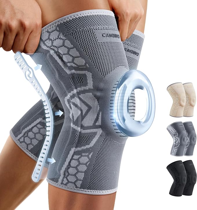 CAMBIVO 2 Pack Knee Brace for Men and Women, Knee Sleeves for Men with Patella Gel Pad and Side Stabilizers, Knee Compression Sleeves for Knee Pain Relief, Running, Workout, Daily Use