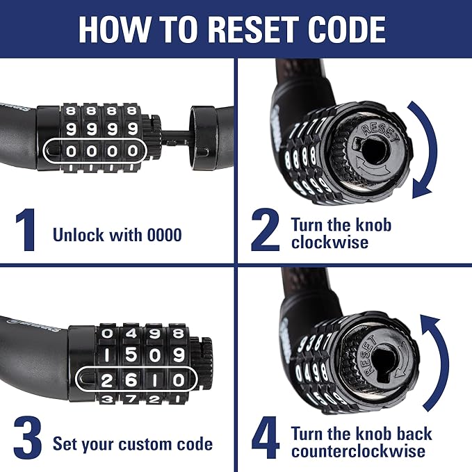 BRINKS 6 ft Outdoor Bike Lock Cable 2 Pack, Anti Theft Self-Coiling Design, Resettable 4-Dial Combination, 5/16" Weather-Resistant Vinyl Coating for Bikes