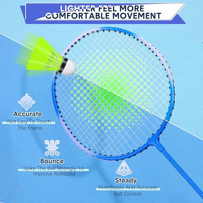 12 Pack Badminton Rackets Set Including Rackets, Nylon Shuttlecocks and Carry Bag for Outdoor Backyard Games Beginners