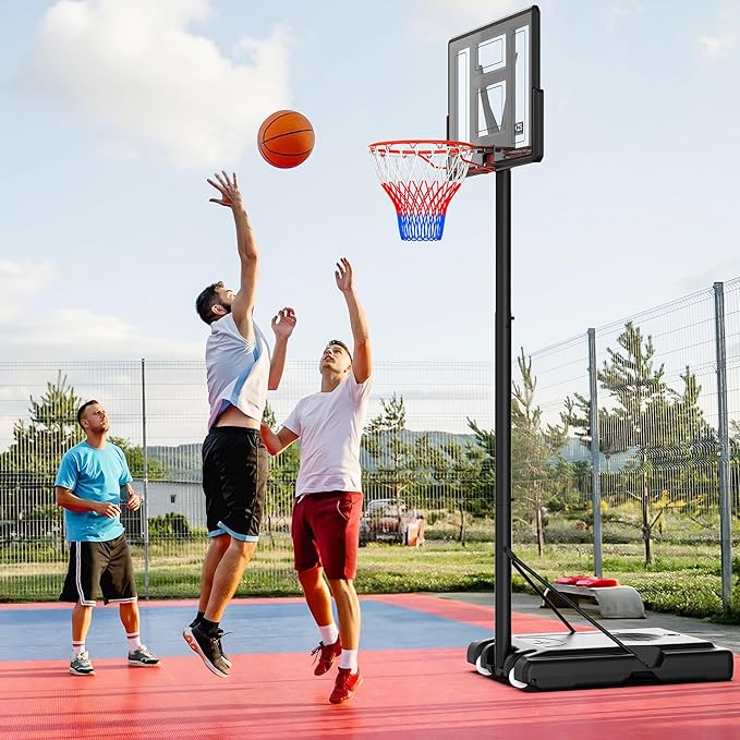 Basketball Hoop Indoor Outdoor 4.3ft to 10ft Three Adjustable Height for All Ages Portable Basketball Goal for Youth Adult 44" Large Backboard Perfect for Backyard Driveway Use
