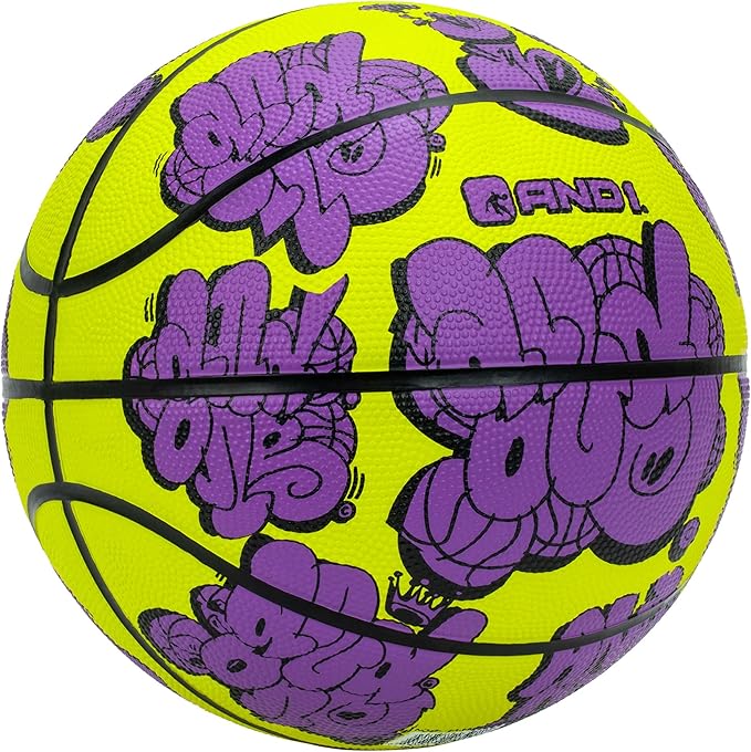 AND1 Toss Up Basketball : Youth Sized Rubber Streetball for Indoor and Outdoor Use, Deep Channel Construction and Durability, Includes 10” Pump